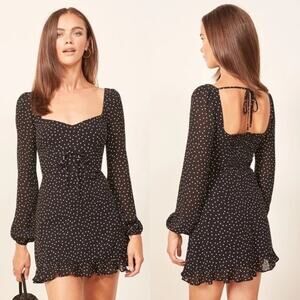 Reformation Women's Selene Black & White Polka Dots Bradshaw Mini Dress Size 4